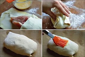 Этапы приготовления курицы в слоеном тесте